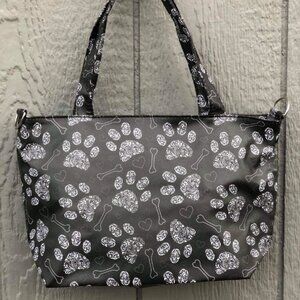 Classic Paws PU Leather Messenger Bag - Black w/White Bones